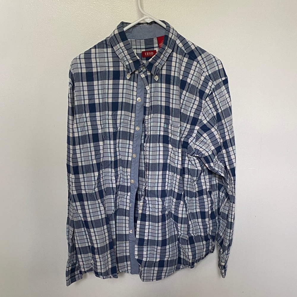 Izod Navy and White Checkered Casual Shirt